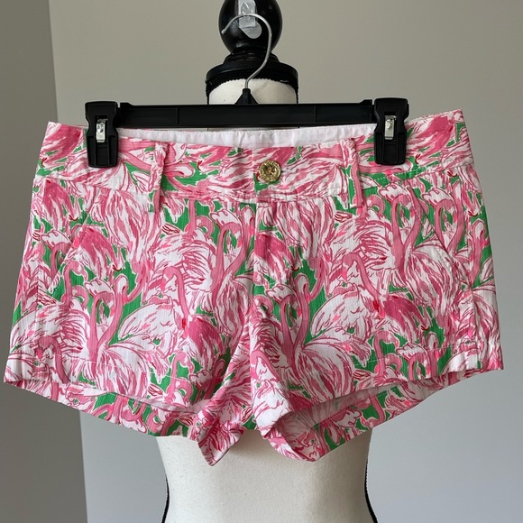 Lilly Pulitzer The Walsh Prep Green Pink Colony short size 0 flamingo resort EUC - Picture 11 of 16